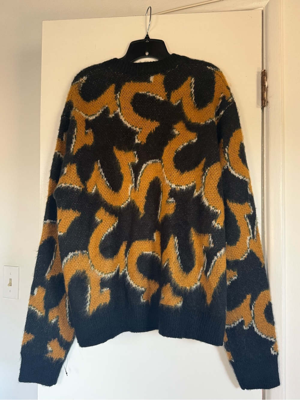 Black & Mustard Patterned V-Neck Button Cardigan Sweater with front pockets - Picture 2 of 3